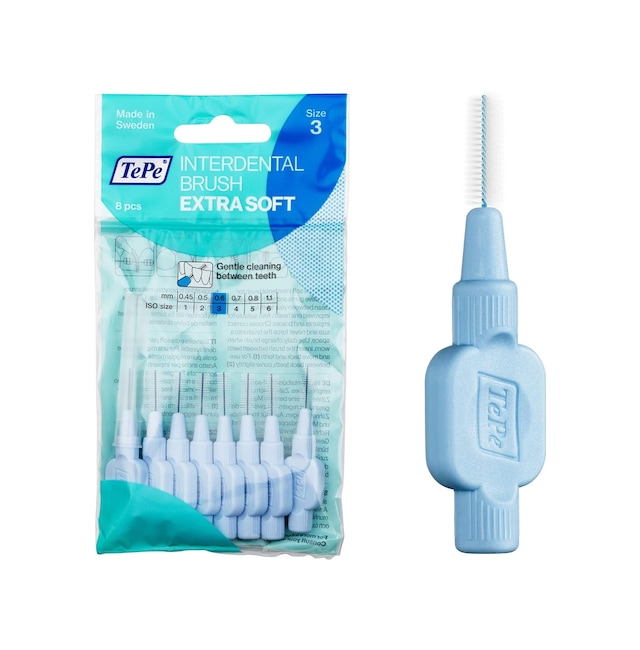 Tepe İnterdental Fırça Ekstra Yumuşak, Diş Temizliği İçin Süper Yumuşak Diş Fırçası, 8'li Paket, 0,6 Mm, Orta Boşluk, Mavi, Boyut 3