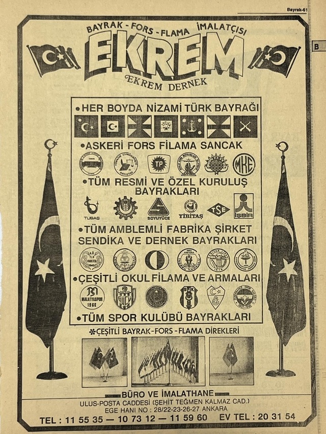 Ankara 1986 Meslek Reklam İlanı Efemera S61 Teşhir Ürün