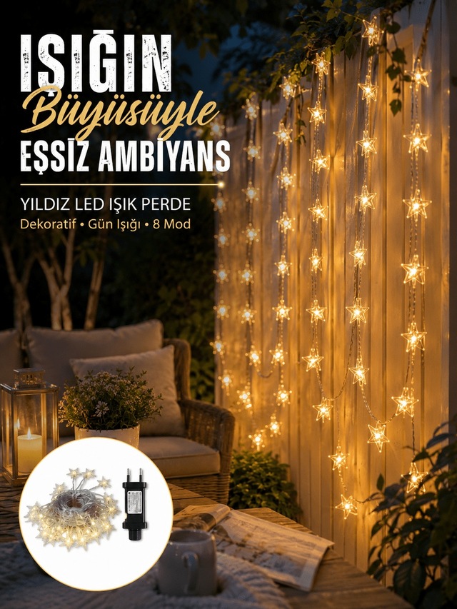 Dekoratif Yıldız Led Aydınlatma 20 Ledli 5 Metre Günışığı Yeni Ne