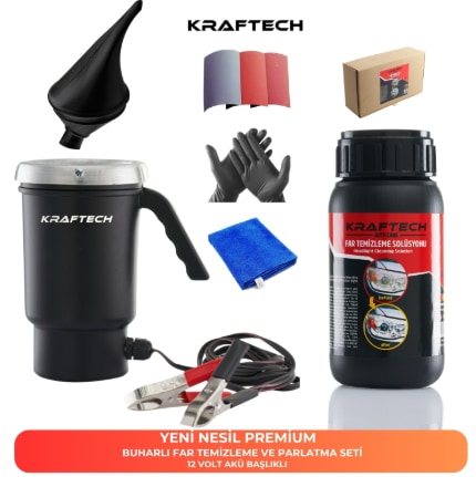 Kraftech Yeni Nesil Premium Buharlı Araba Far Temizleme Ve Parlatma Seti 12 V Akü Bağlantılı Uyumlu
