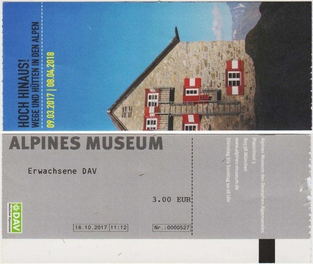 Almanya Münih Alpıne Museum Giriş Bileti 2017. Alp Dağları Müzesi. Çok Çok İyi Durumda, Kırılma Vs Yok. Teşhir Ürün