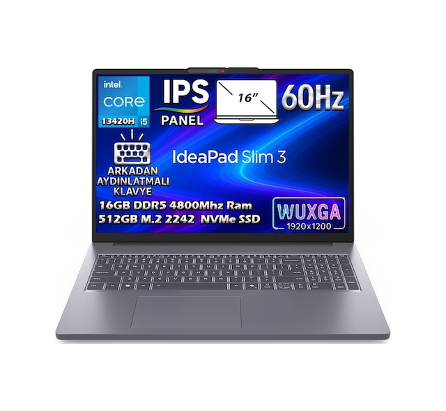 Lenovo 16IRH10 83K20073TR i5-13420H 16 GB 512 GB SSD 16" WUXGA Free Dos Dizüstü Bilgisayar