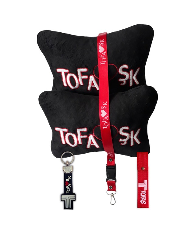 Tofaş Ortopedik Araç Seyahat Nakışlı Siyah Boyun Yastığı & Tofaş Oto Aksesuar Seti