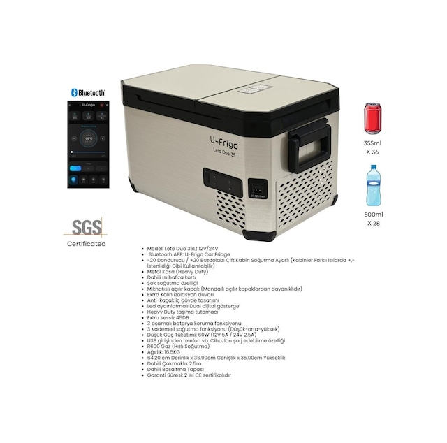 U-frigo Oto Buzdolabı Leto Duo Çift Kapaklı 35lt 12v/24v