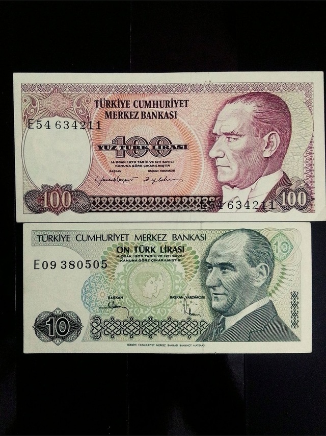 E Serisi 7. Emisyon 100 Ve 10 Türk Lirası Koleksiyon Eski Kâğıt Para.