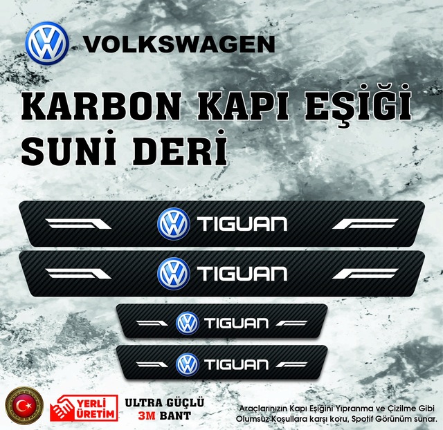Volkswagen Tiguan Uyumlu Deri Karbon Kapı Eşiği Koruyucu Bant 4 Adet