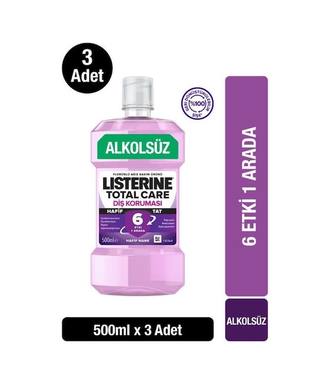 Listerine Total Care Hafif Tat Alkolsüz Ağız Bakım Suyu 500ml X3