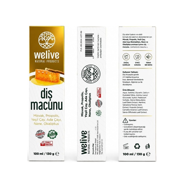 Tr Natural Products Diş Macunu, Misvak, Propolis, Yeşil Çay, Ada Çayı, Nane, Okaliptus, 100 Ml / 130 G