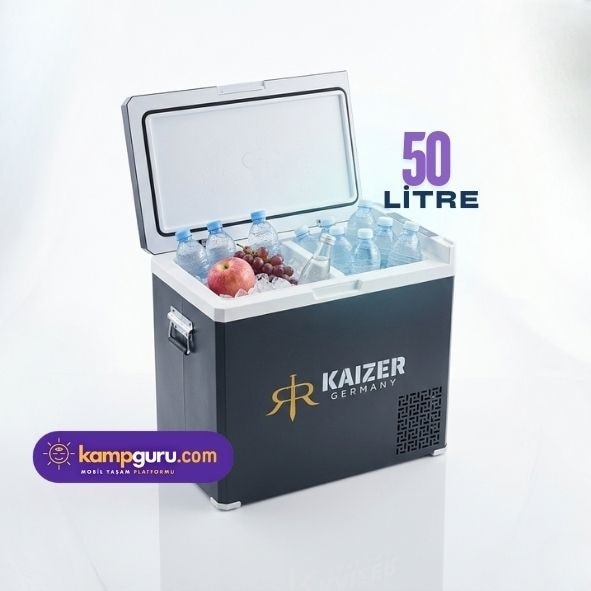 Kaizer Germany 50 Litre Buzdolabı 12 Volt - 24 Volt Taşınabilir, Metal Gövde Kamp Buzdolabı