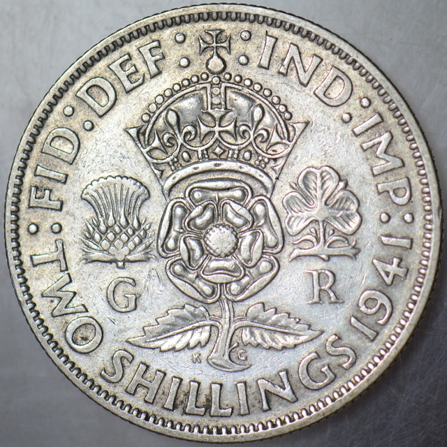 Birleşik Krallık 2 Şilin 1941 Gümüş. Kral 6. George - İkinci Dünya Savaşı Dönemi. 11,23 Gr.