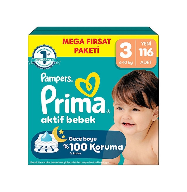 Prima Aktif Bebek Mega Fırsat Paketi 3 Beden 116 Adet