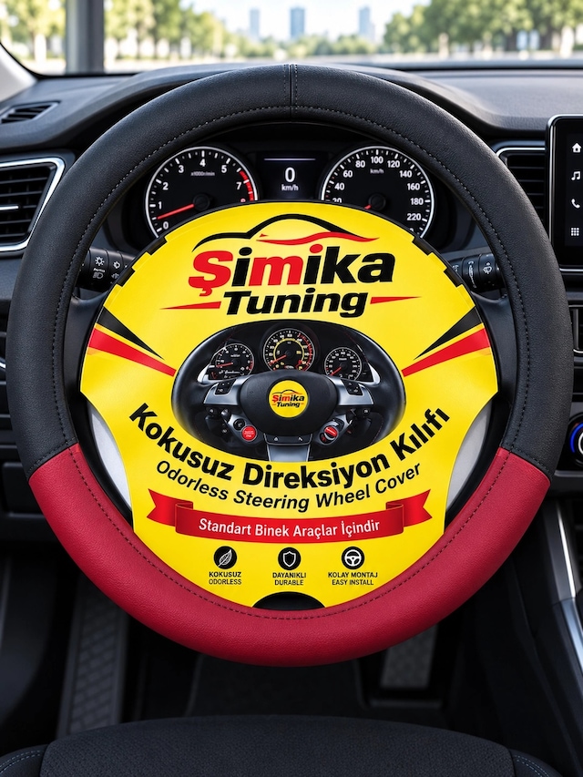 Otomobil Geçme Direksiyon Deri Kaliteli Kokusuz Kirmizi Siyah