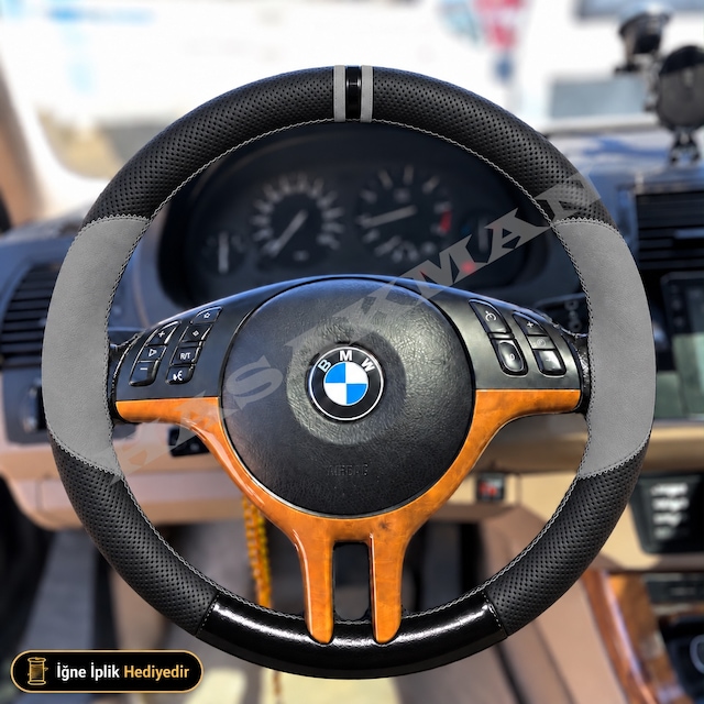 Bmw 7 Serisi E38 Dikme Direksiyon Kılıfı Delikli Deri Parlak Siyah Gri Detay Çift Yüzük Ve Dikiş 3 Kollu-yuvarlak-dairesel Tuş 1999-2001