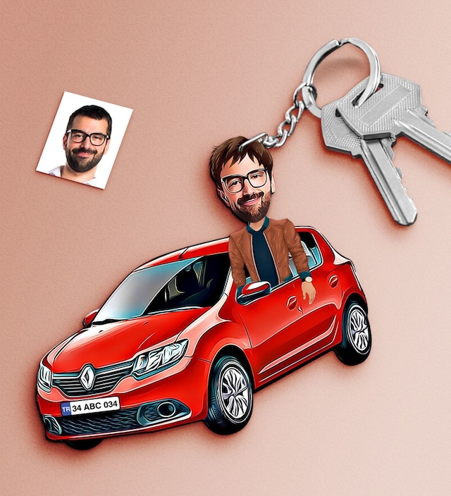 Kişiye Özel Bay Renault Sandero Figürlü Plakalı Ahşap Karikatür A