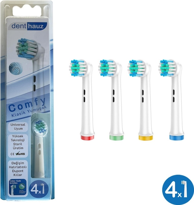 Comfy - Klasik Yumuşak Oral-b Uyumlu Diş Fırçası Başlığı - 4 Adet Yedek Başlık