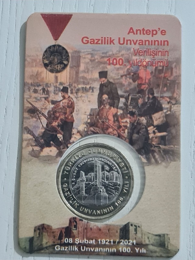 Antep Gazilik 100.yılı Madeni 1 Lira Kutusunda Çil. Koleksiyonluk Madeni 1 Lira. 8 Şubat 1921
