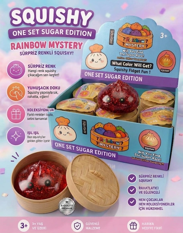2 Adet Büyük Boy Çin Mantısı Squishy Yumuşacık Sürpriz Renkli Stres Oyuncağı