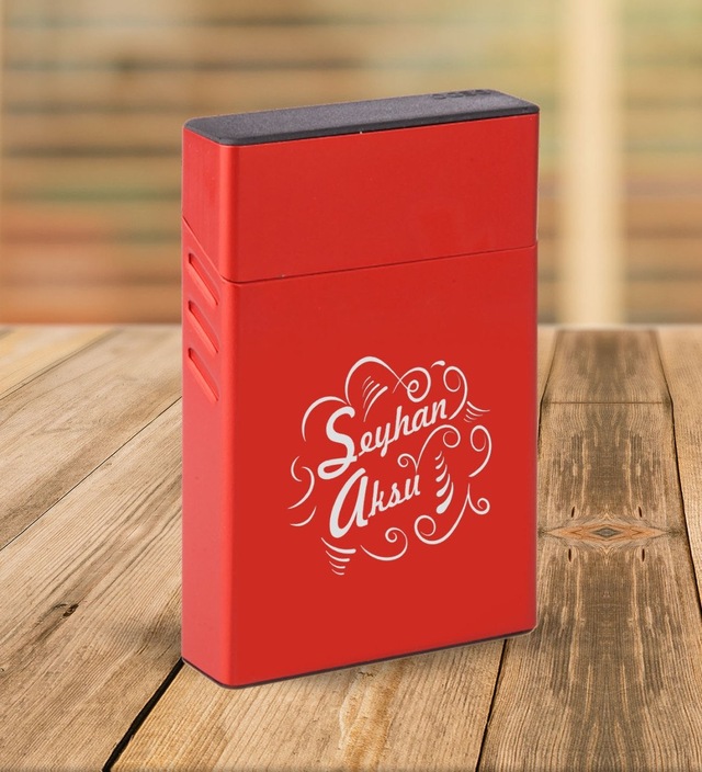 Bk Gift Kişiye Özel Kırmızı Slim Boy Metal Sigara Kutusu-6 Siyah