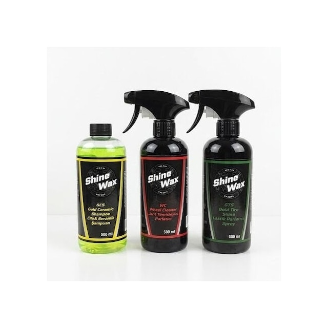 Shine Wax Seramik Şampuan & Jant Temizleyici & Lastik Parlatıcı Sprey 500 Ml 3'lü Set