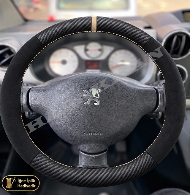 Peugeot Partner Dikme Direksiyon Kılıfı Alcantara Süet Mat Karbon Bej Yüzük Ve Dikiş Mux Altyapılı-kombi-kalın Kollu 2002-2005
