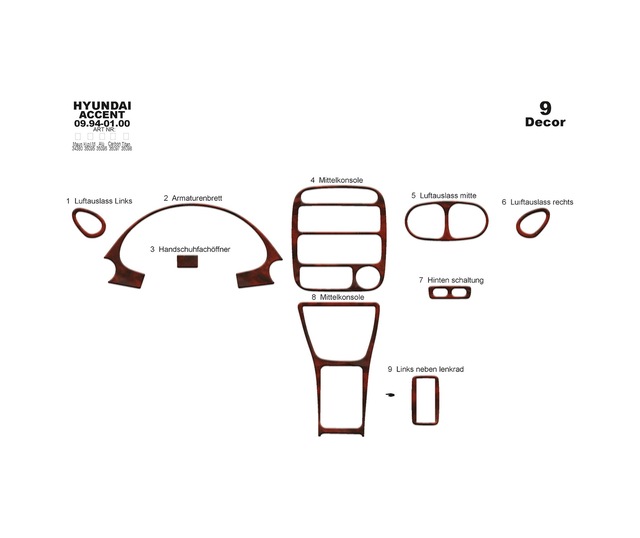 Hyundai Accent Torpido Kaplama 1994-2000 9 Parça Maun