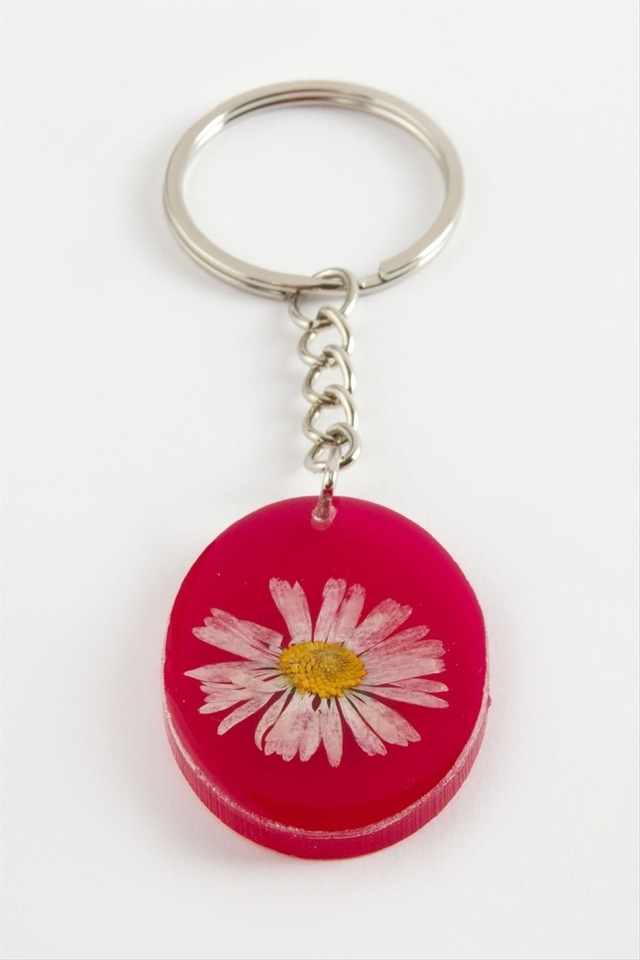 Papatya - 553 - Oval Epoksi - Spt-gld - Anahtarlık Pembe