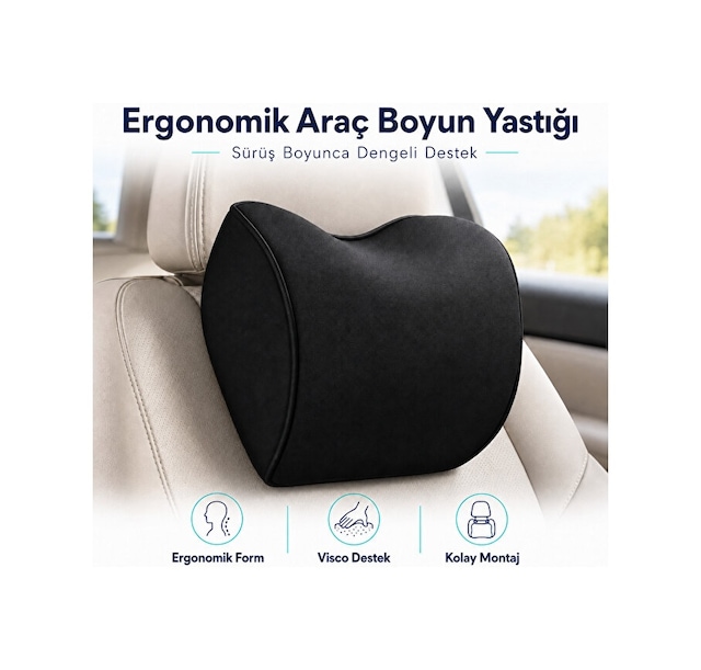 Visco Araç Boyun Yastığı Ergonomik Boyun Destekli Oto Koltuk Başlık Yastığı