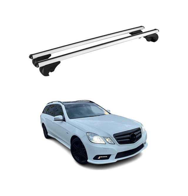 Mercedes E Serisi S212 Station Wagon 2009-2016 Arası Uyumlu Port Bagaj Taşıyıcı Ara Atkı Alüminyum Gümüş 2 Parça