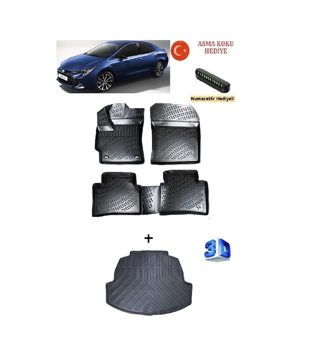 Toyota Corolla Sedan 2018 Sonrası Uyumlu 3d Havuzlu Paspas Ve Bagaj Havuzu Seti Asma Koku Ve Numaratör li