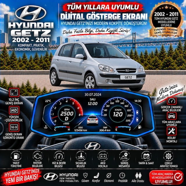 Hyundai Getz 2002-2011 İçin Digital Gösterge Odb Ekran Arıza Göstergesi Turbo Gösterge Hayalet Ekran
