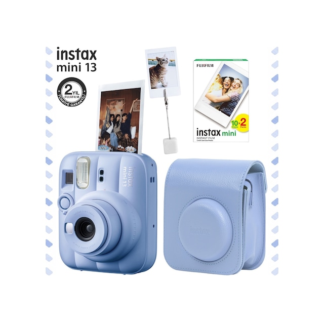 Instax Mini 13 Fotoğraf Makinesi Deri Çanta Kıskaç + 20'li Film Hediye Seti