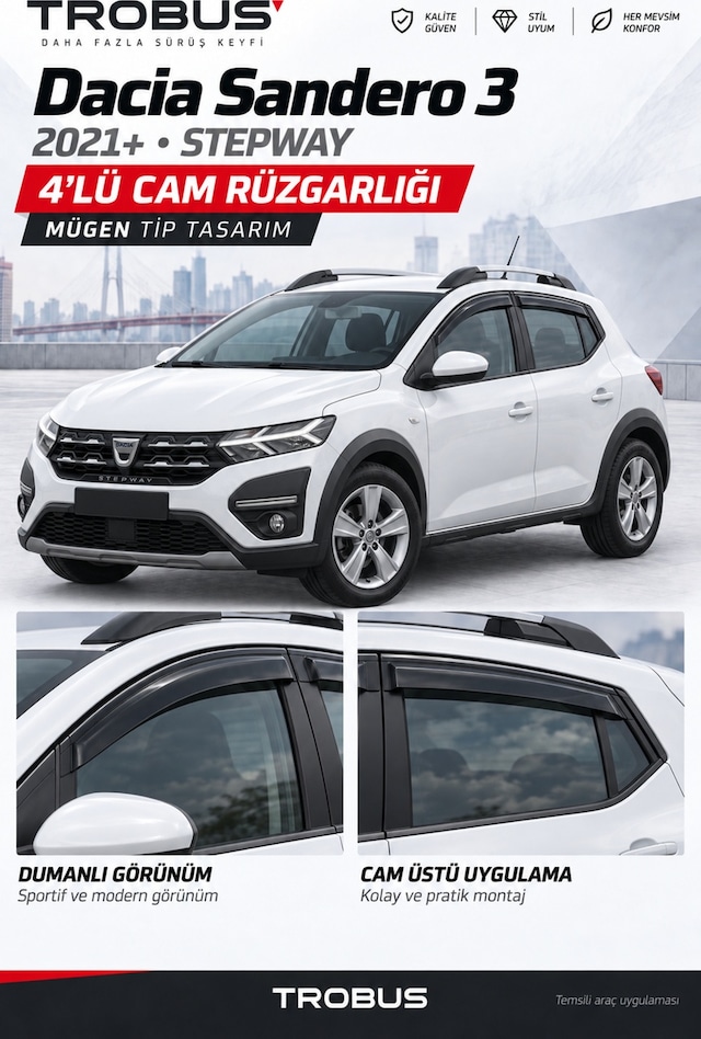 Dacia Sandero Stepway 2026 Mügen Cam Rüzgarlığı 4'lü