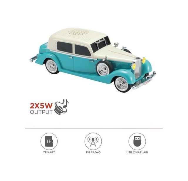 D55 Retro Araba Tasarımlı Bluetooth Hoparlör 2x5w Fm + Usb + Tf Kart