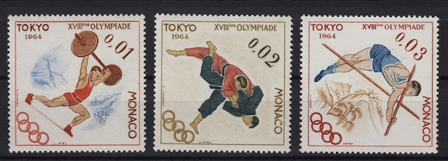 Monako 1964 Tokyo Olimpiyat Oyunları Damgasız 3 Adet Pul.