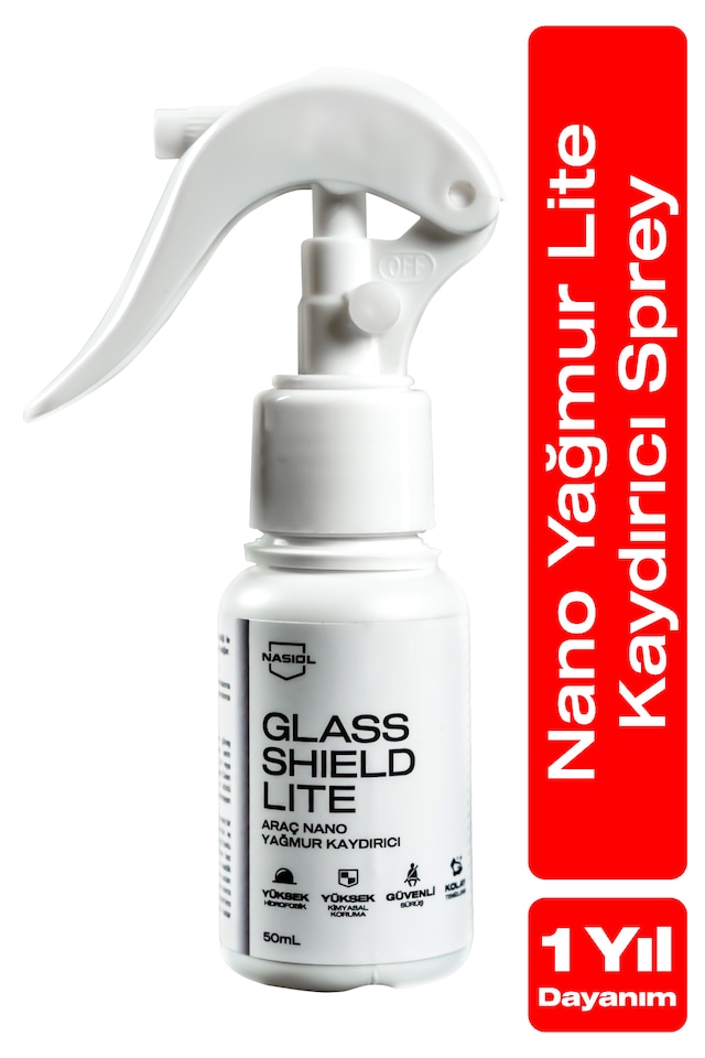 Nasiol Glasshield Lite Nano Yağmur Kaydırıcı Cam Yüzey Seramik Kaplama Spreyi 1 Yıl Dayanım 50 ML