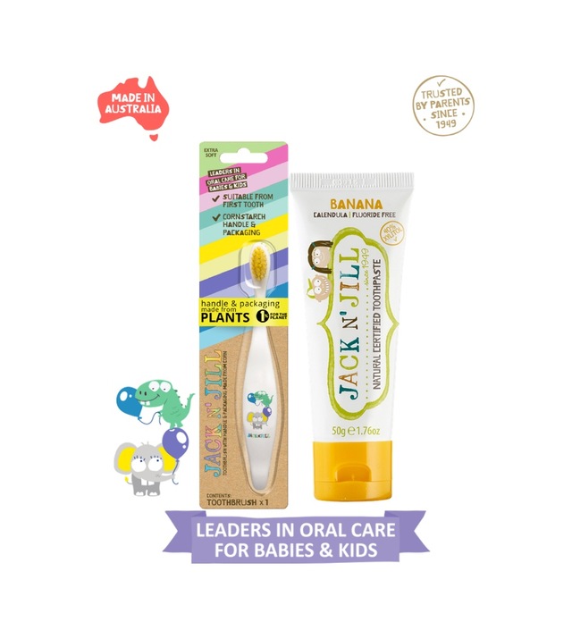 Jack N Jill Bebek Diş Fırçalama Seti Fil&dino Diş Fırçası + Muz Aromalı Macun 50g