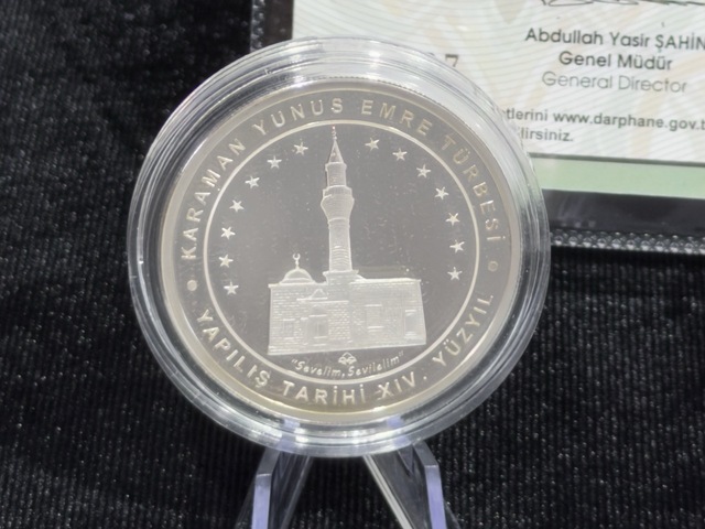 2021 Karaman Yunus Emre Türbesi 20 Türk Lirası 925 Ayar Gümüş Proof Sertifikalı