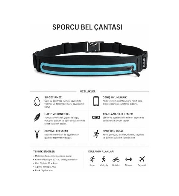 Su Geçirmez Sporcu Bel Çantası, Telefon Taşıma Kemeri, Koşu, Fitness Ve Günlük Kullanım İçin