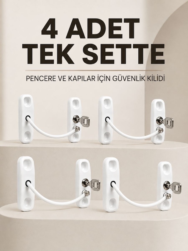 Anahtarlı Pencere Emniyet Kilidi 4 Adet Güvenlik Seti