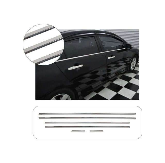 Honda Civic Uyumlu 2006-2011 Krom Cam Çıtası 6 Parça Paslanmaz Çelik