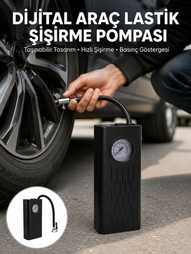 Mey İthalat Type-c Şarjlı Güçlü Elektrikli Kompresör Motosiklet Oto Bisiklet İçin Yeni Nesil