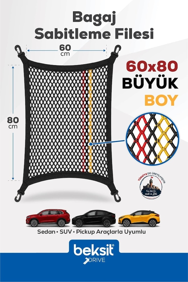 Beksit Drıve Mercedes, Audi, Opel Model Özel Renkli Tasarım Bagaj Sabitleme Filesi (60x80 cm) (Almanya)