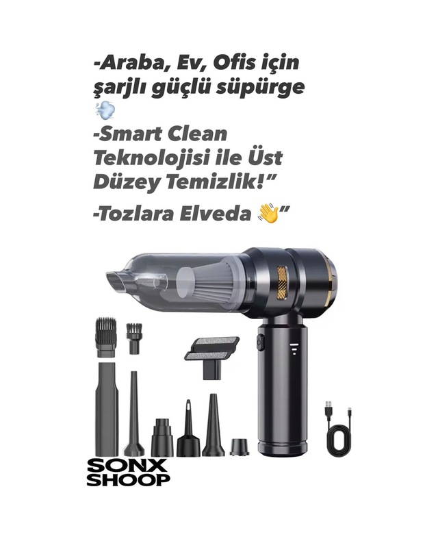 Büro Ev Ofis Arabası İçin Araç İçi Şarjlı Vakumlu Üflemeli Mini El Süpürgesi