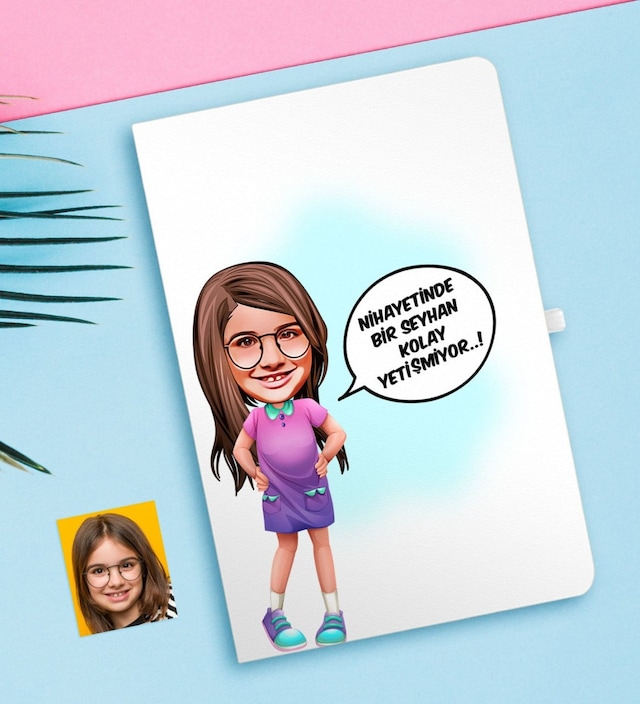 Kişiye Özel Kız Çocuk Kolay Yetişmiyor Karikatürlü Beyaz Defter-5