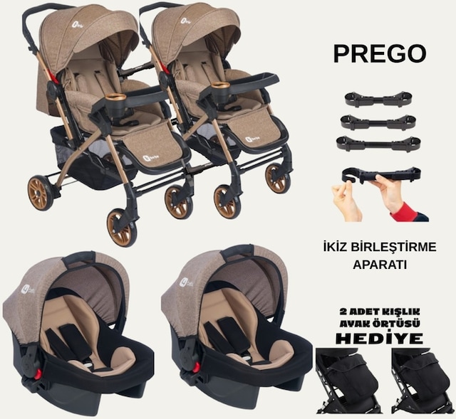 İkiz Bebek Arabası Çift Yönlü Bebek Arabası Sallanır Taşıma Puset İkiz Birleştirme Aparatlı