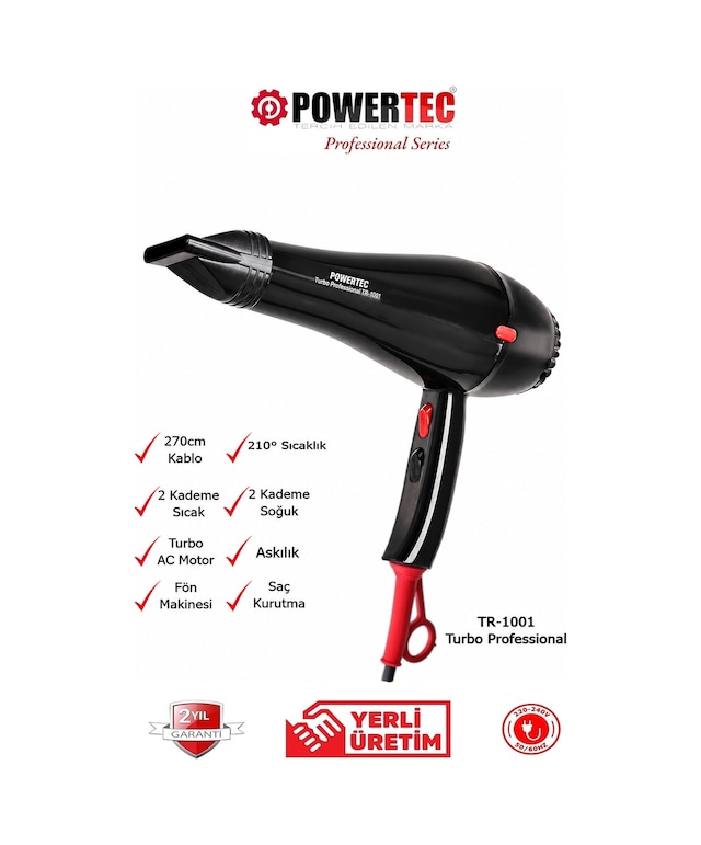 Powertec Tr-1001 Profesyonel Saç Kurutma & Fön Makinesi 2500w