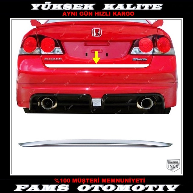 Honda Cıvıc Krom Alt Bagaj Çıtası 2007-2012 P. Çelik