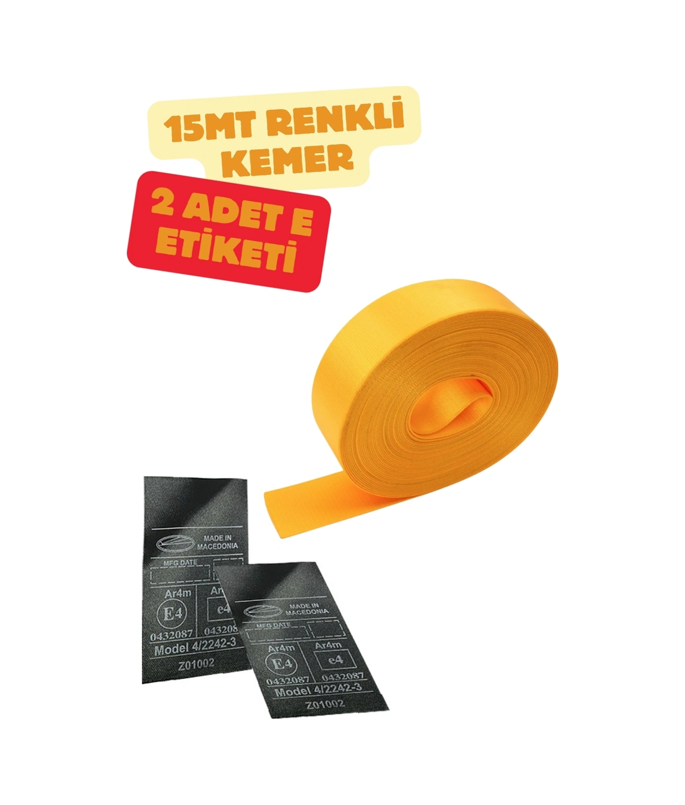 Sarı Renk Emniyet Kemeri 15mt. Etiket Hediyeli