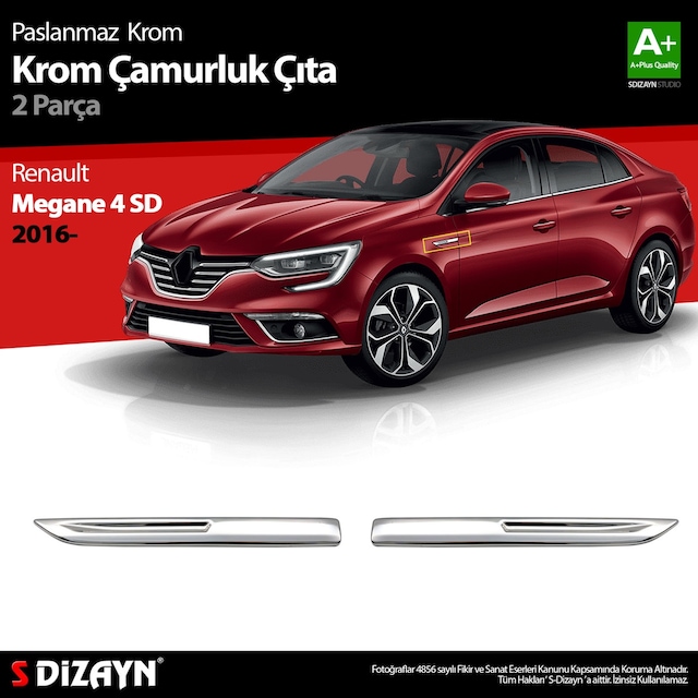S-Dizayn Renault Megane 4 Krom Çamurluk Sinyal Çıtası 2 Prç. 2016