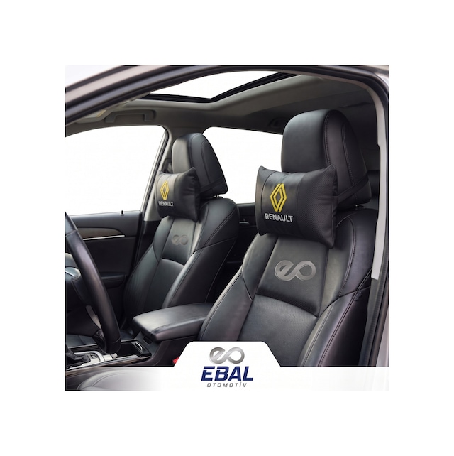 Renault Logolu Oto Koltuk Boyun Yastığı 2 Parça Tüm Modeller İçin Uygundur Siyah